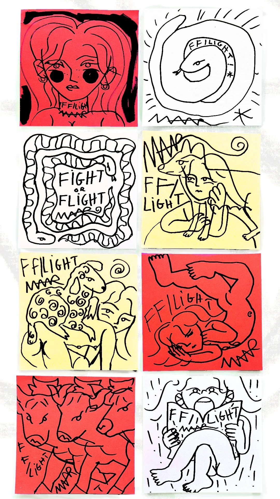 Some little drawings available for visitors to take during the exhibition - I sketch a lot on post-it