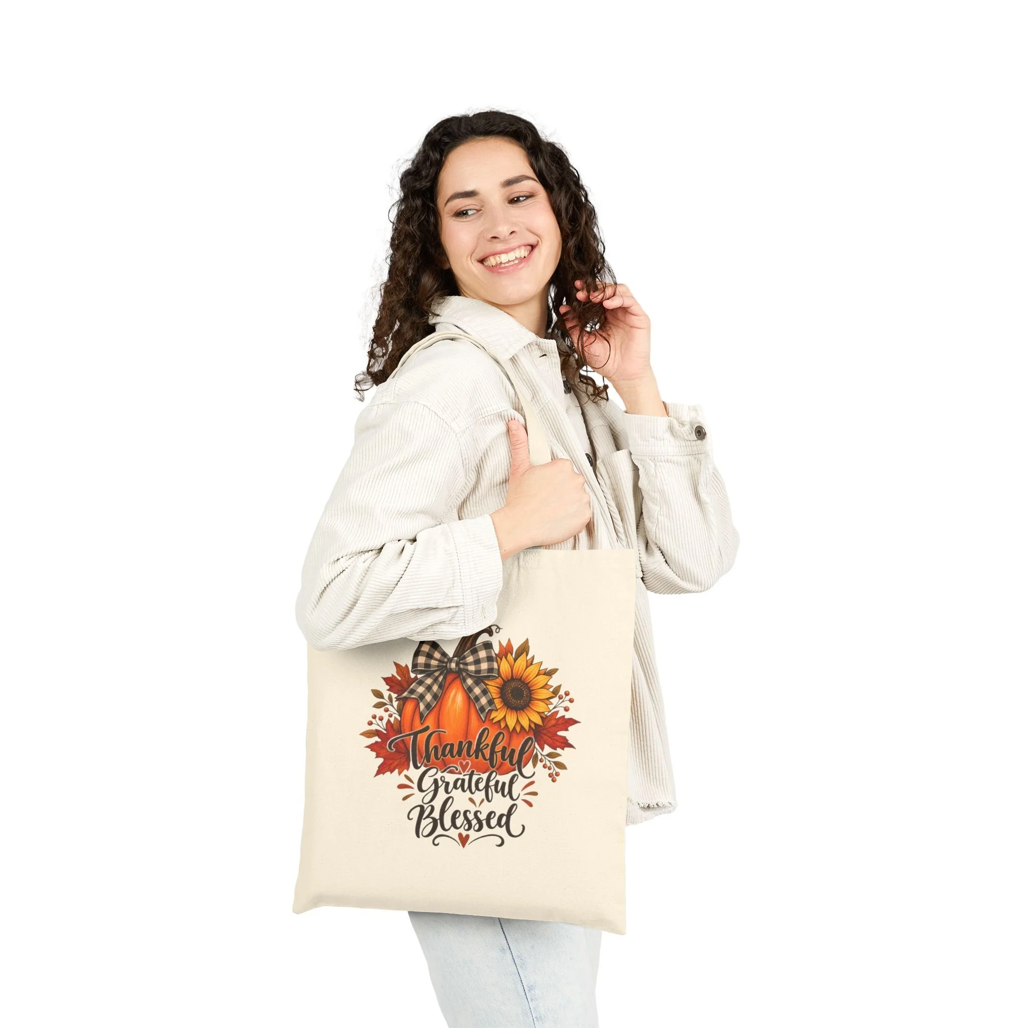 Thankful Grateful Blessed Fall Harvest Canvas Tote Bag