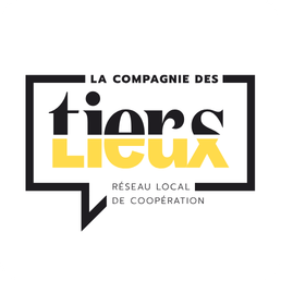 Logo de La Compagnie des Tiers Lieux, réseau local de coopération, avec un texte en noir et jaune dans un cadre noir.