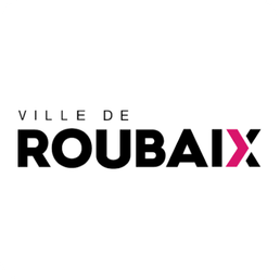 Logo avec le texte 'Ville de Roubaix' en noir et une touche de rose dans la lettre X.