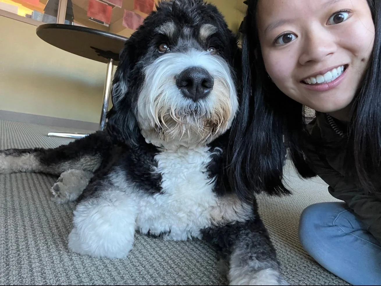 CSB student posing with George
