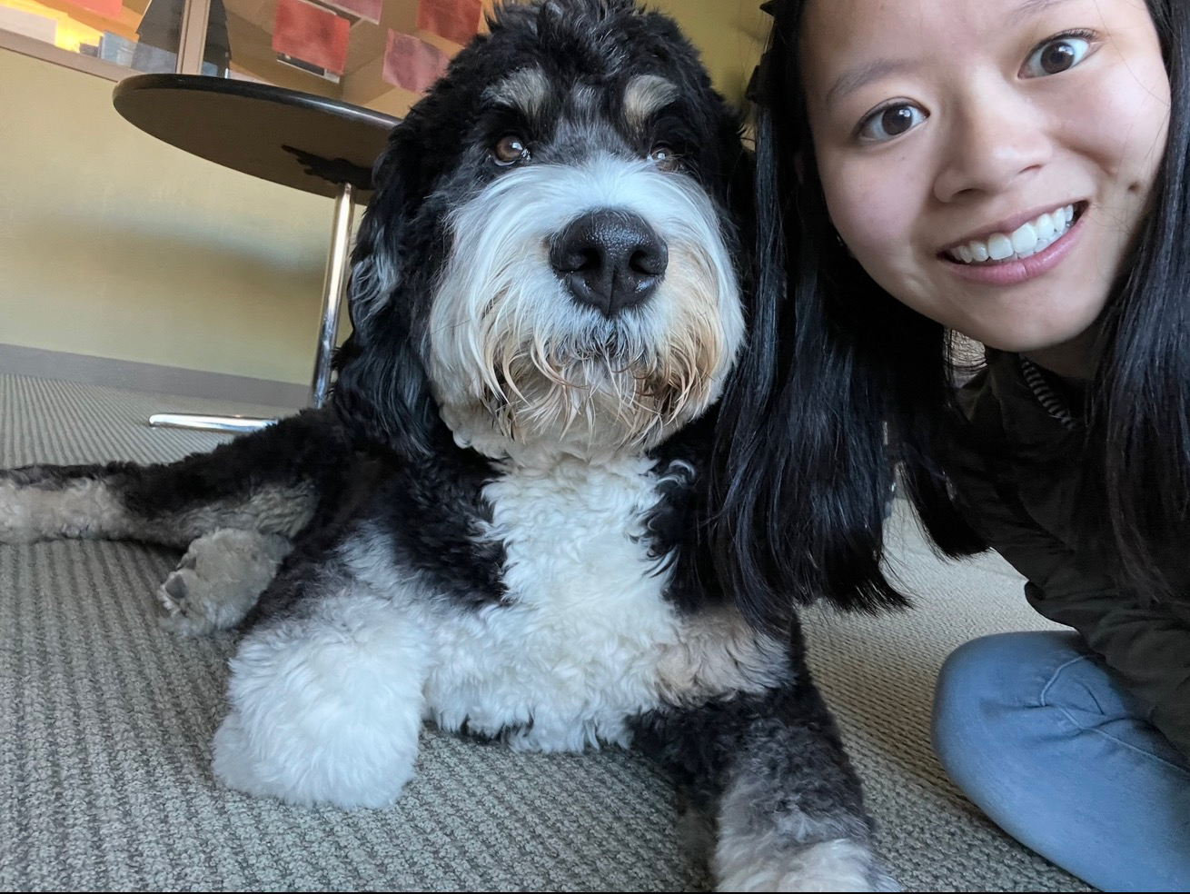 CSB student posing with George
