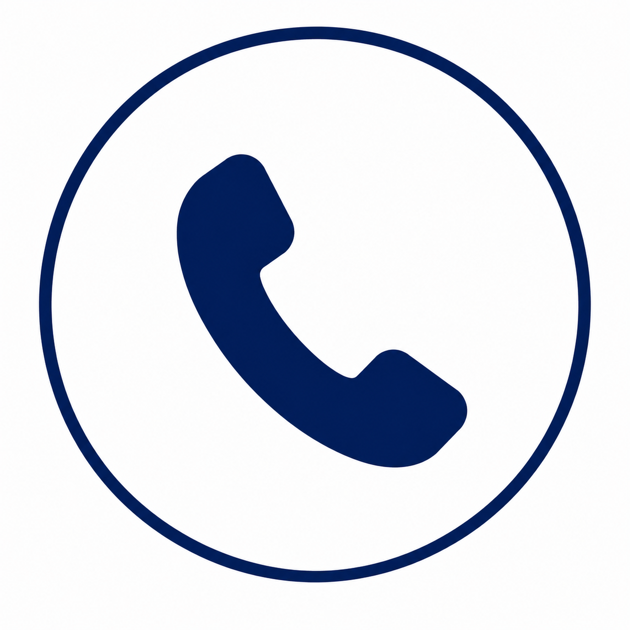 Phone call icon with a dark blue telephone handset inside a circle.
