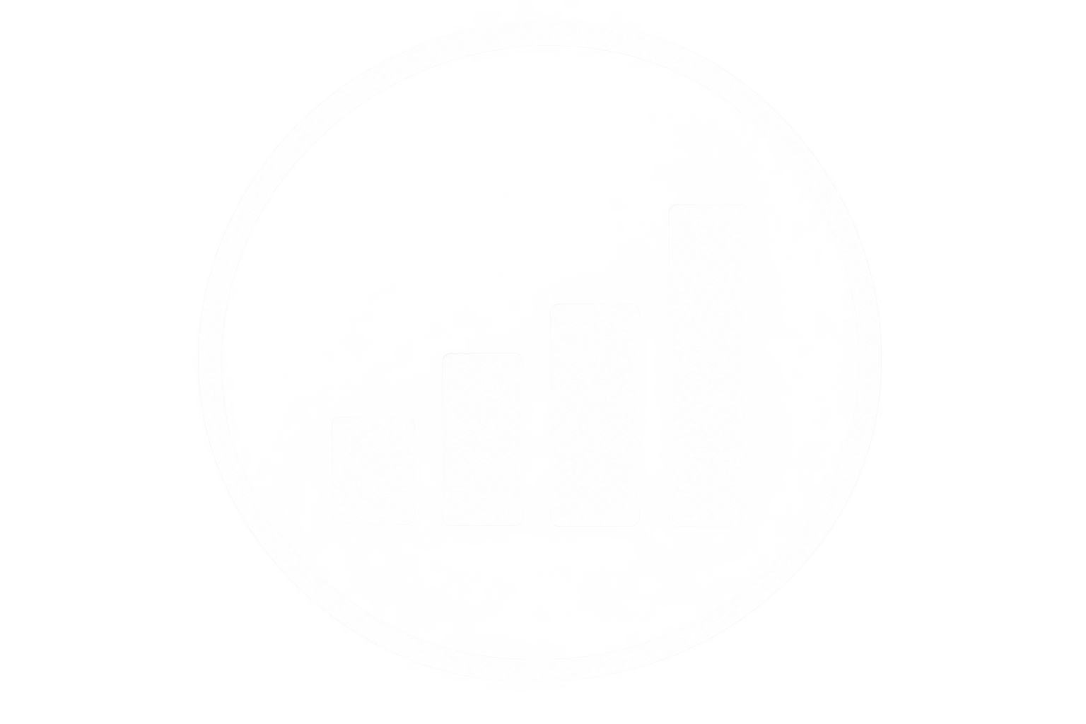 A digital abstract graphic with a circular shape, bar chart, and glitch effects in various shades of black, white, and blue.