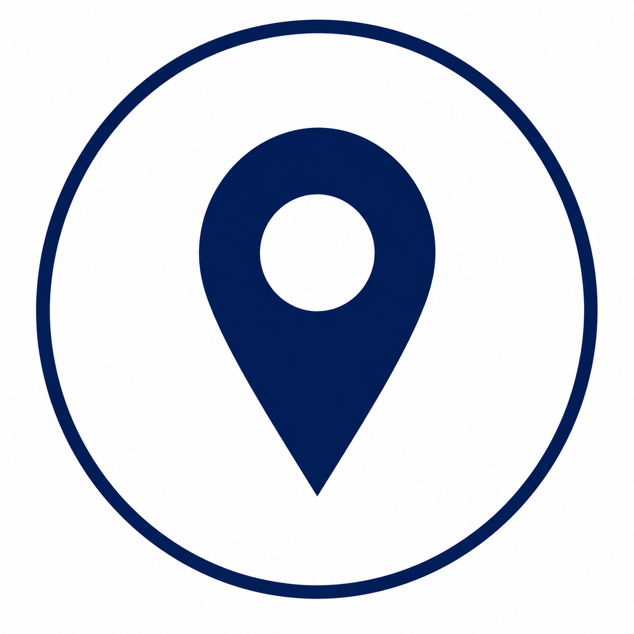 Blue map pin icon inside a circle.