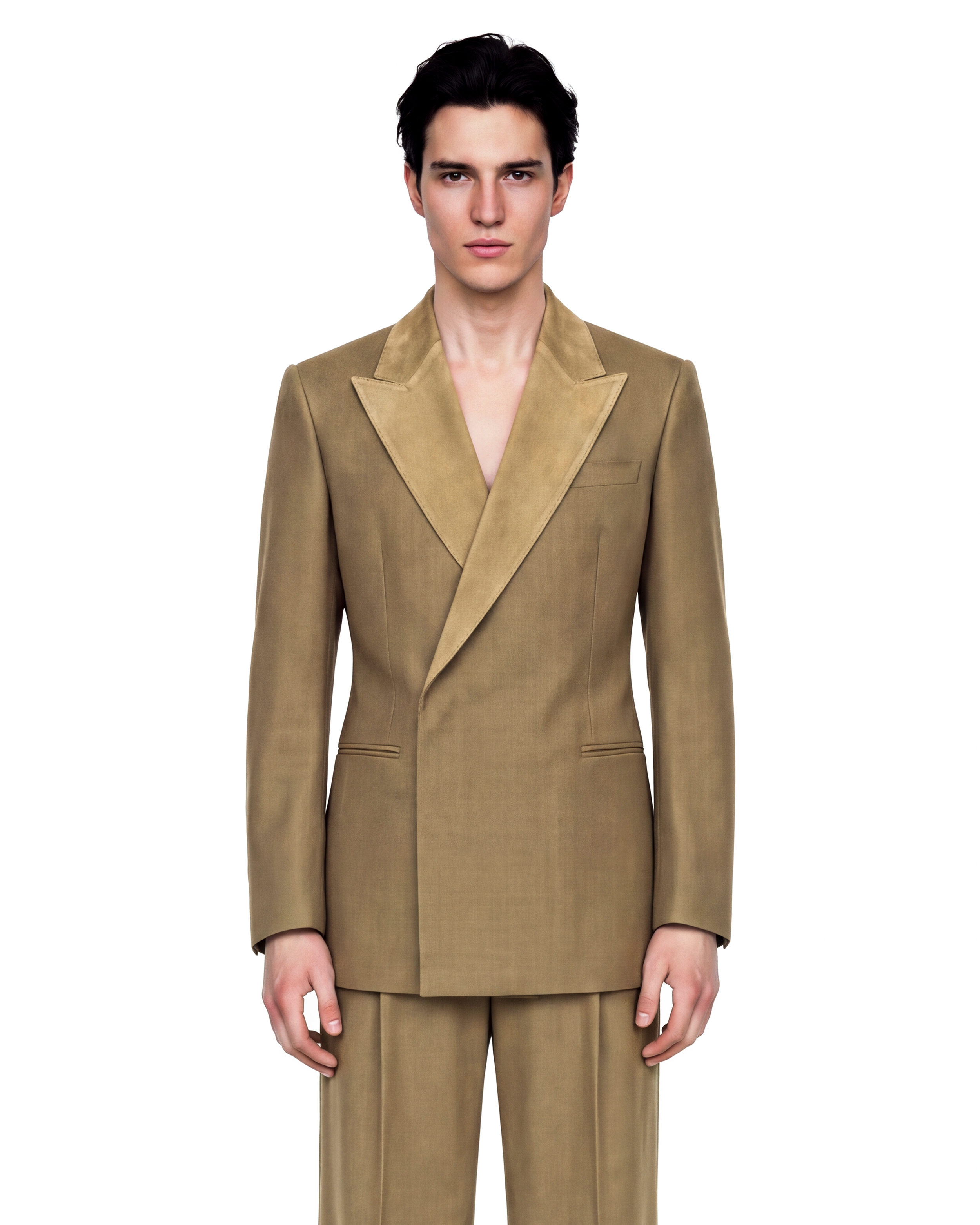 Khaki Suede Lapel Blazer