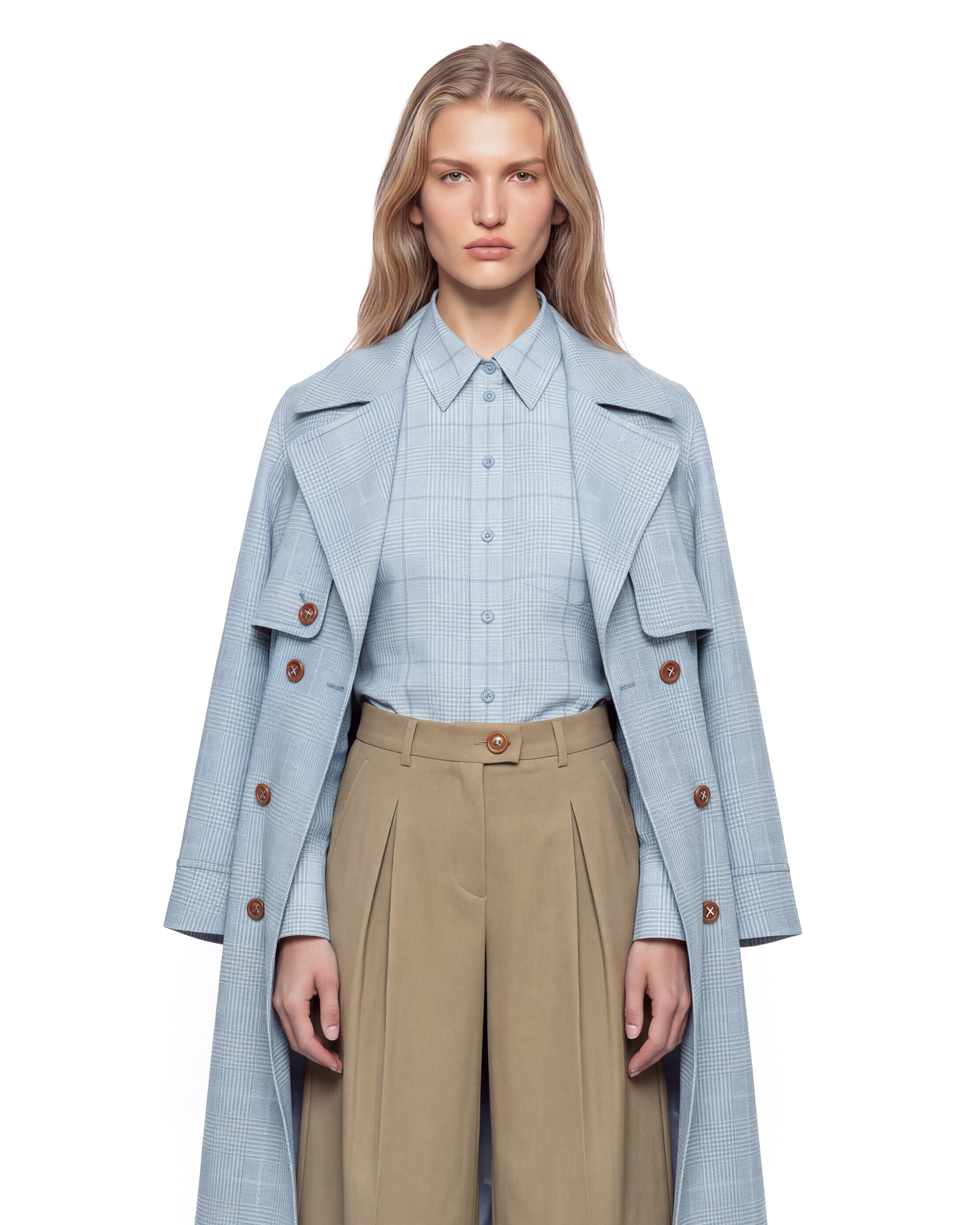 Blue Glen Check Trench Coat