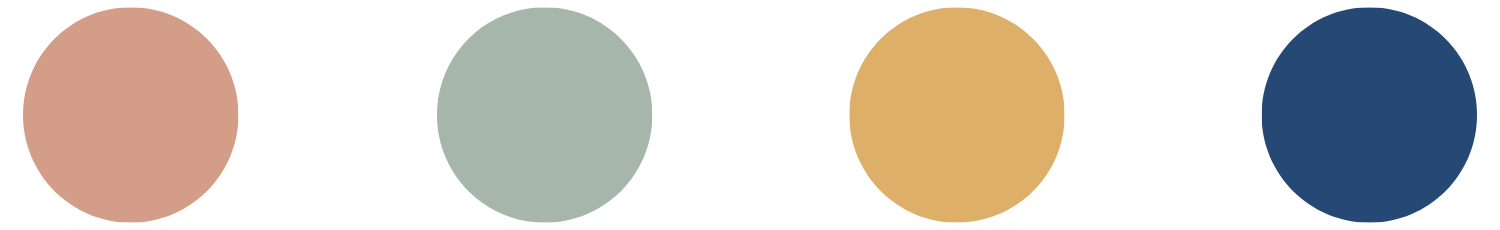 A color palette with four circular color samples from left to right: pinkish beige, light green, tan, and dark blue.