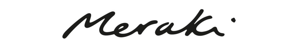 Meraki logo in black cursive text