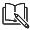 open book with pencil black outline