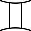 A black and white Gemini symbol, represented by two parallel vertical lines connected by a curved top and bottom line, resembling the Roman numeral II