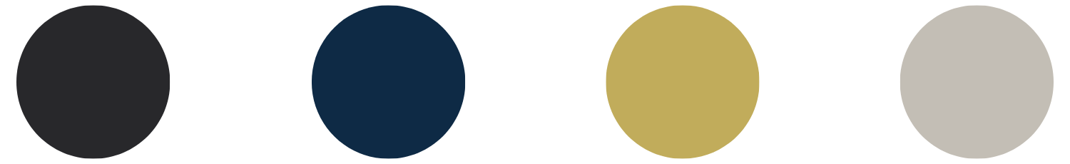 Four circular swatches of paint in black, navy blue, gold, and gray.