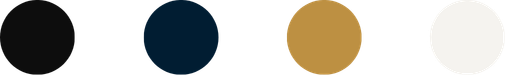 Four solid color circles arranged horizontally: black, navy blue, gold, and white.