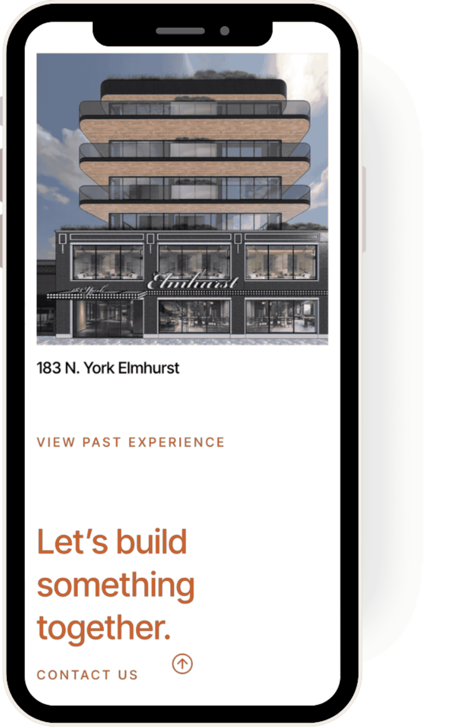 A design rendering of a modern multi-story building with retail space on the ground floor and residential or office units above, located at 183 N. York Elmhurst.