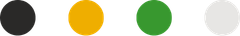 Four colored circles: black, gold, green, and white, arranged in a row.