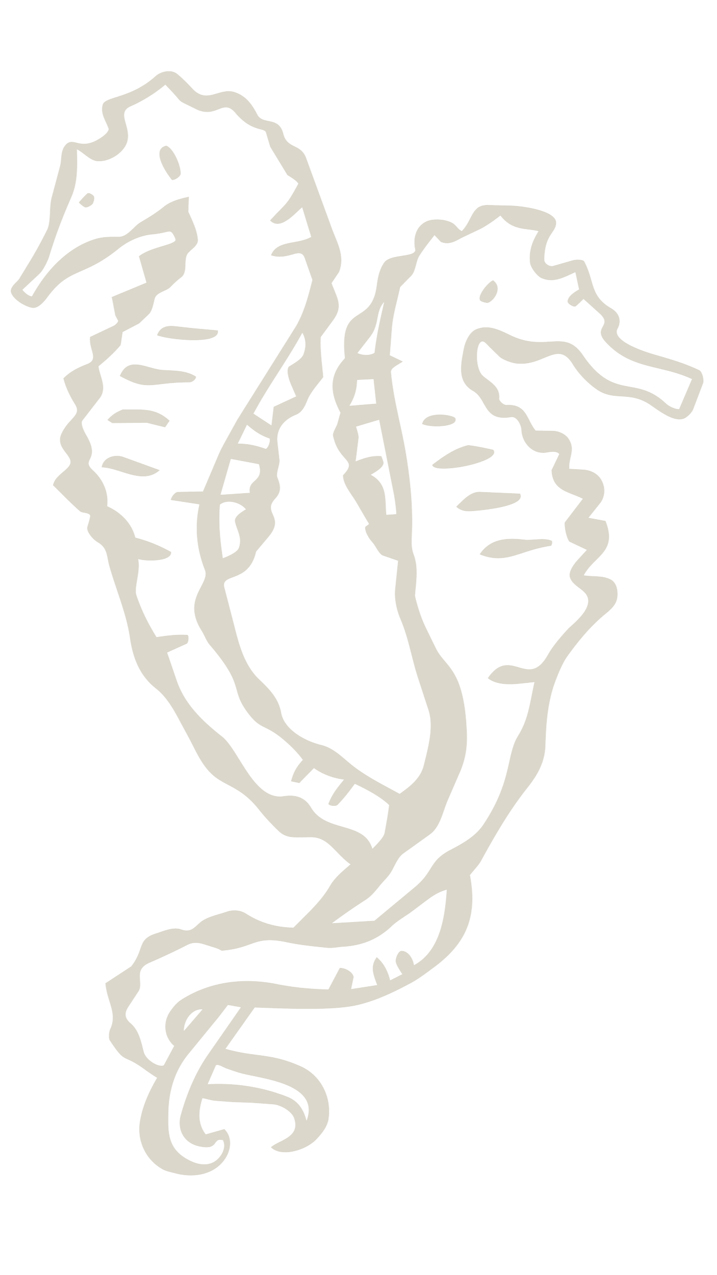 Outline drawing of two seahorses entwined, in light gray on a black background.