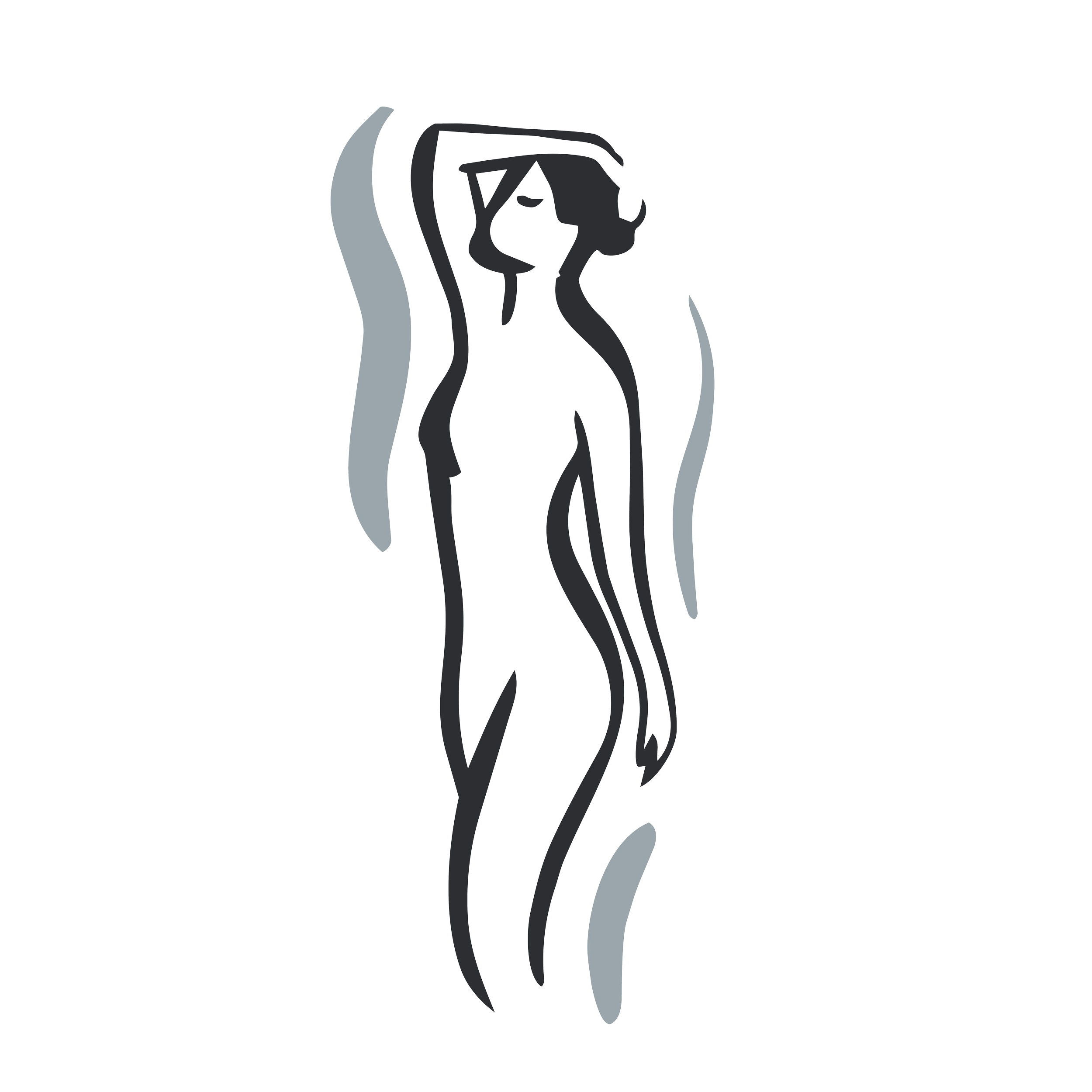 Stylised graphic of a humanoid figure with flowing energy lines encircling her