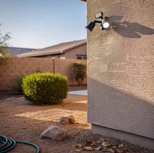 motion activated security light illuminating dark residential driveway