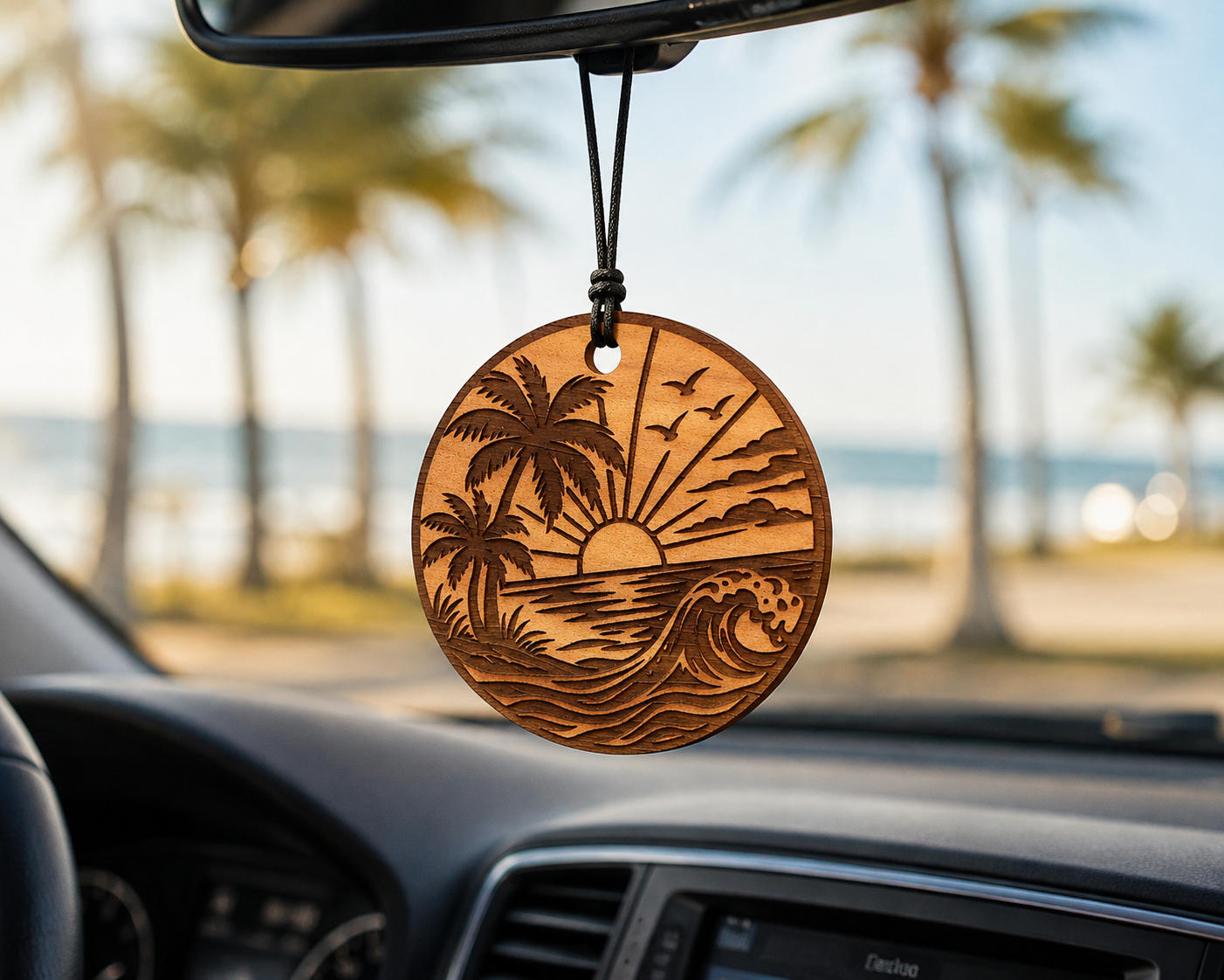 Palm Tree Sunset Cedar Car Freshener
