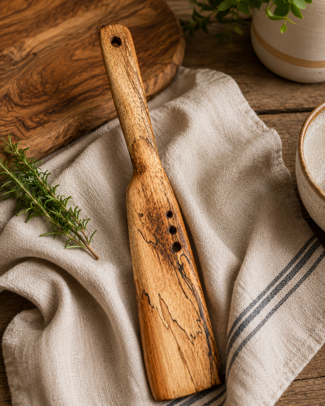 Spalted Pecan Spatula with Herb Stripper — PC-SPA-002 | KG Collection