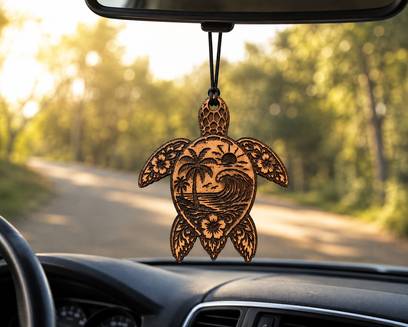 Sea Turtle Beach Scene Cedar Car Freshener