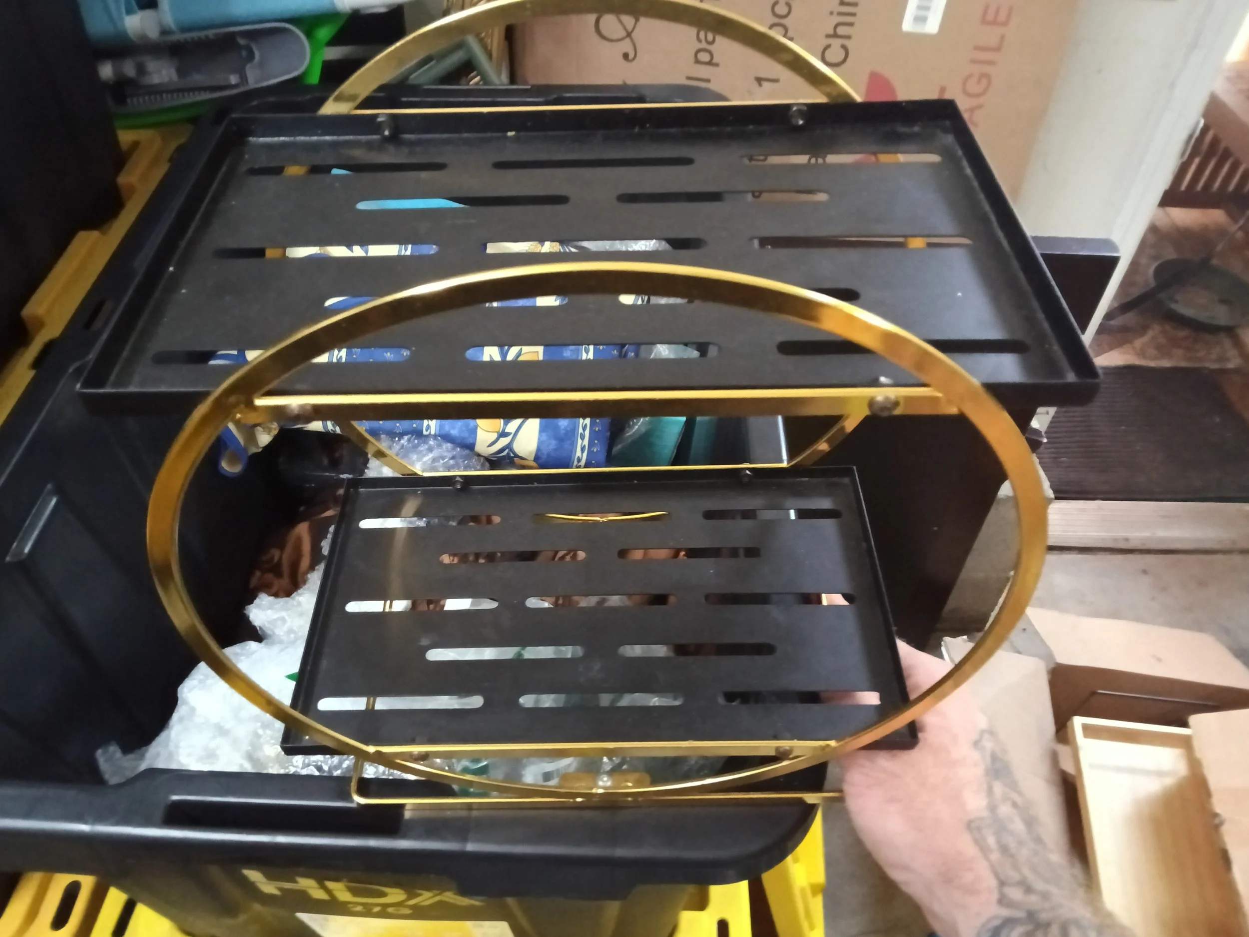 Elegant Two-Tier Black and Gold Shelf