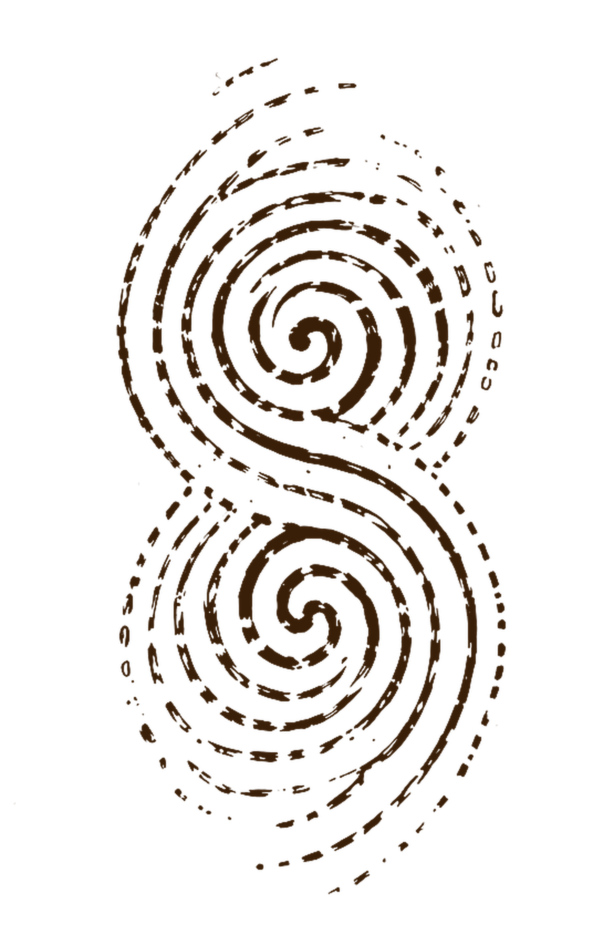 Schéma de spirale avec différentes zones colorées en marron et vert.