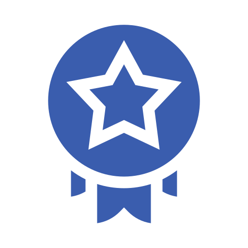 Blue medal with a black outline of a star in the center and a ribbon hanging from the bottom.