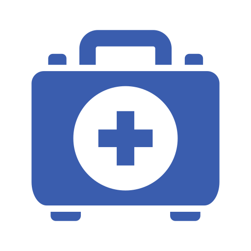 Blue medical kit with a white cross in the center.