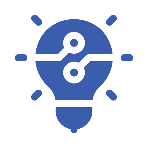 Icon of a light bulb with circuit lines inside, representing innovation or technology.