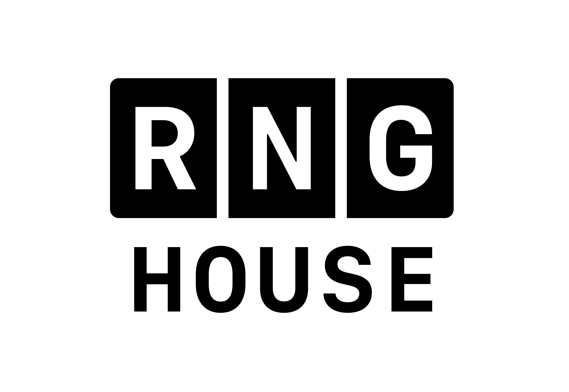 Black and white sign with the words RNG House.