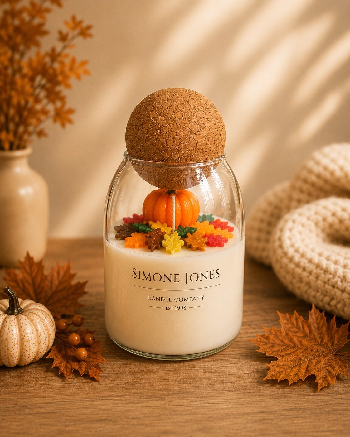 Autumn Candle Cork Ball Jar