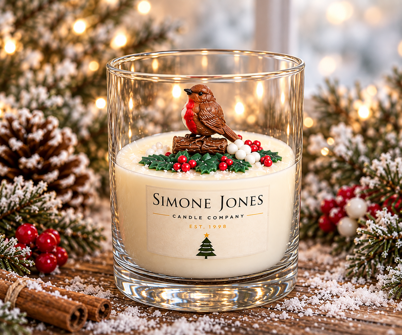 Christmas Robin Glass Candle – Winter Season