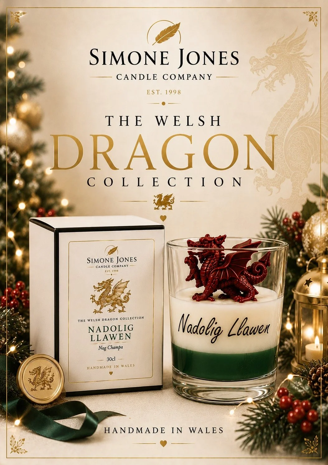 Welsh Dragon Candle - Nadolig Llawen