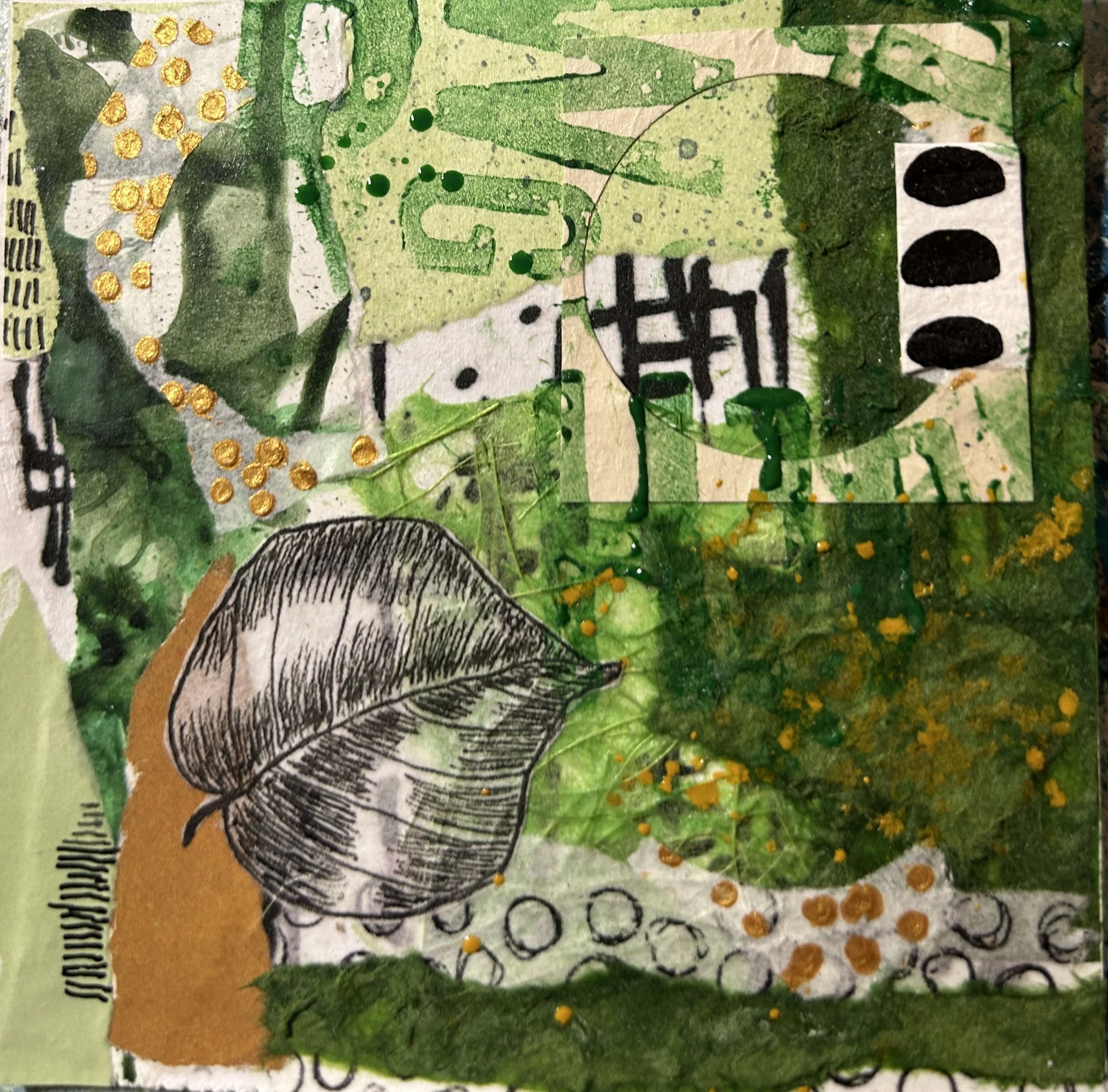 4x4- Green and Gold Garden - Mounted Original $50.00