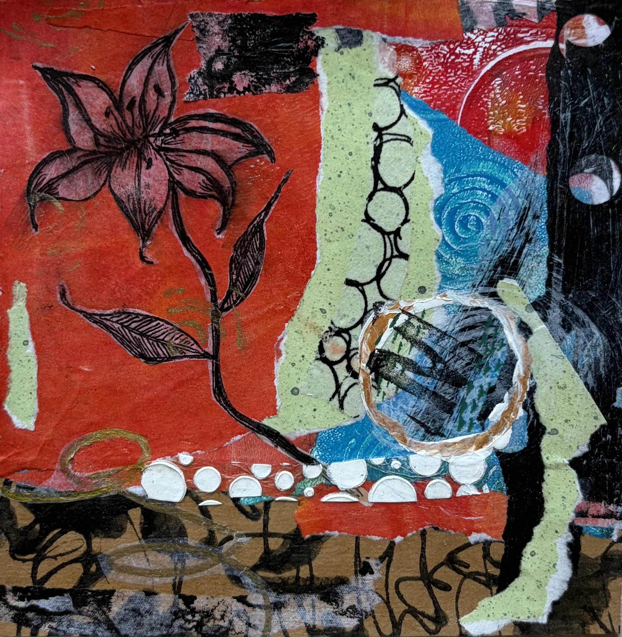 6x6 Scarlet Bloom - Original Unframed $50.00