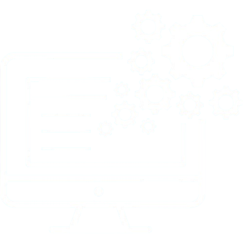 A computer monitor with gears representing settings or system mechanics.