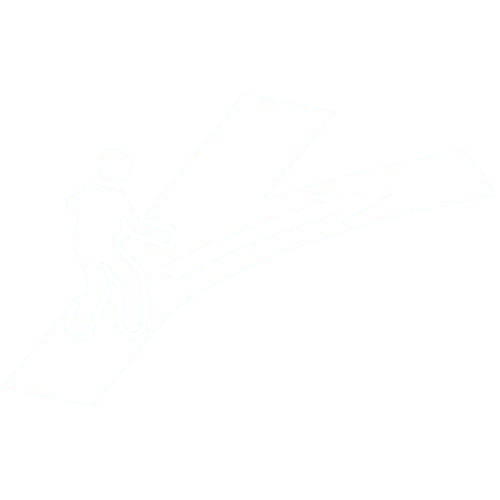 A warning sign depicting a person slipping or falling on a curved, tilted ramp or pathway.