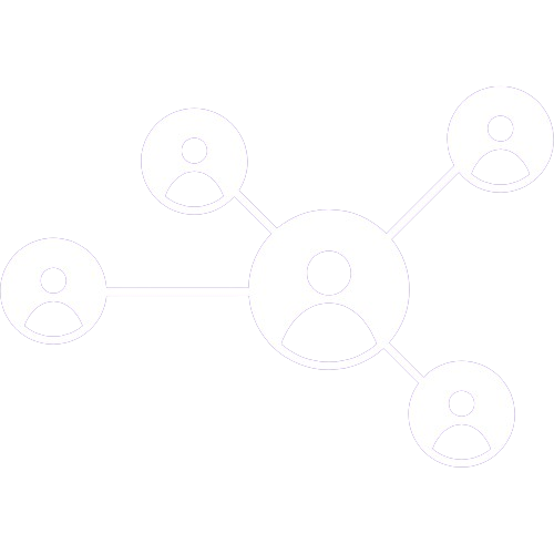 Diagram showing a central person connected to four other people, representing a network or social connection.