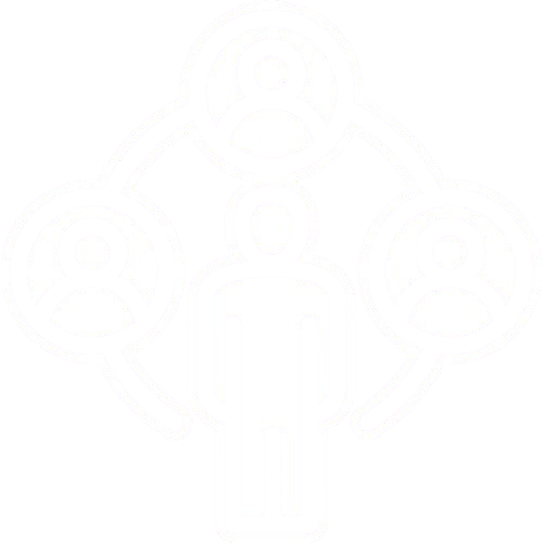 Outline diagram of a person connected to three other people, representing a social network or team.