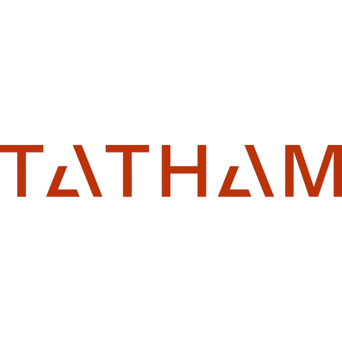 The word 'Tatham' with stylized design, featuring angular font and a brownish-red color, displayed on a black background.