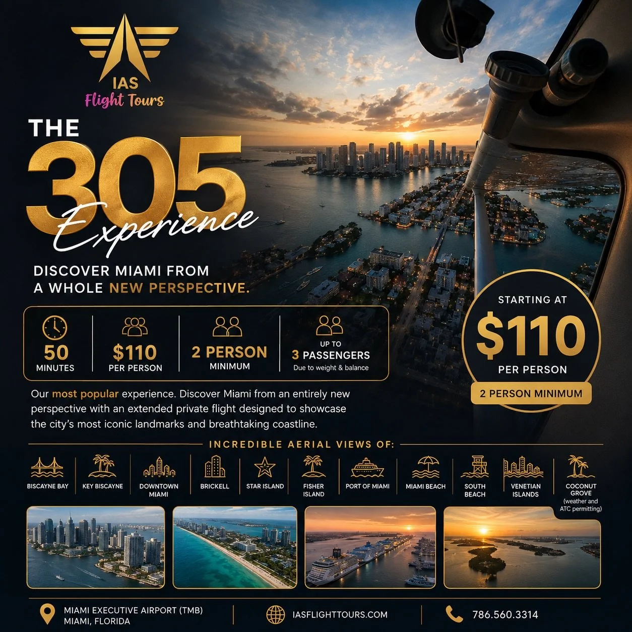 Miami isn&rsquo;t just a city you visit&hellip; it&rsquo;s a city you have to see from above. 🌴✈️

⭐ THE 305 EXPERIENCE
Our most popular flight experience, designed to show you Miami from an entirely different perspective.

For 50 unforgettable minu