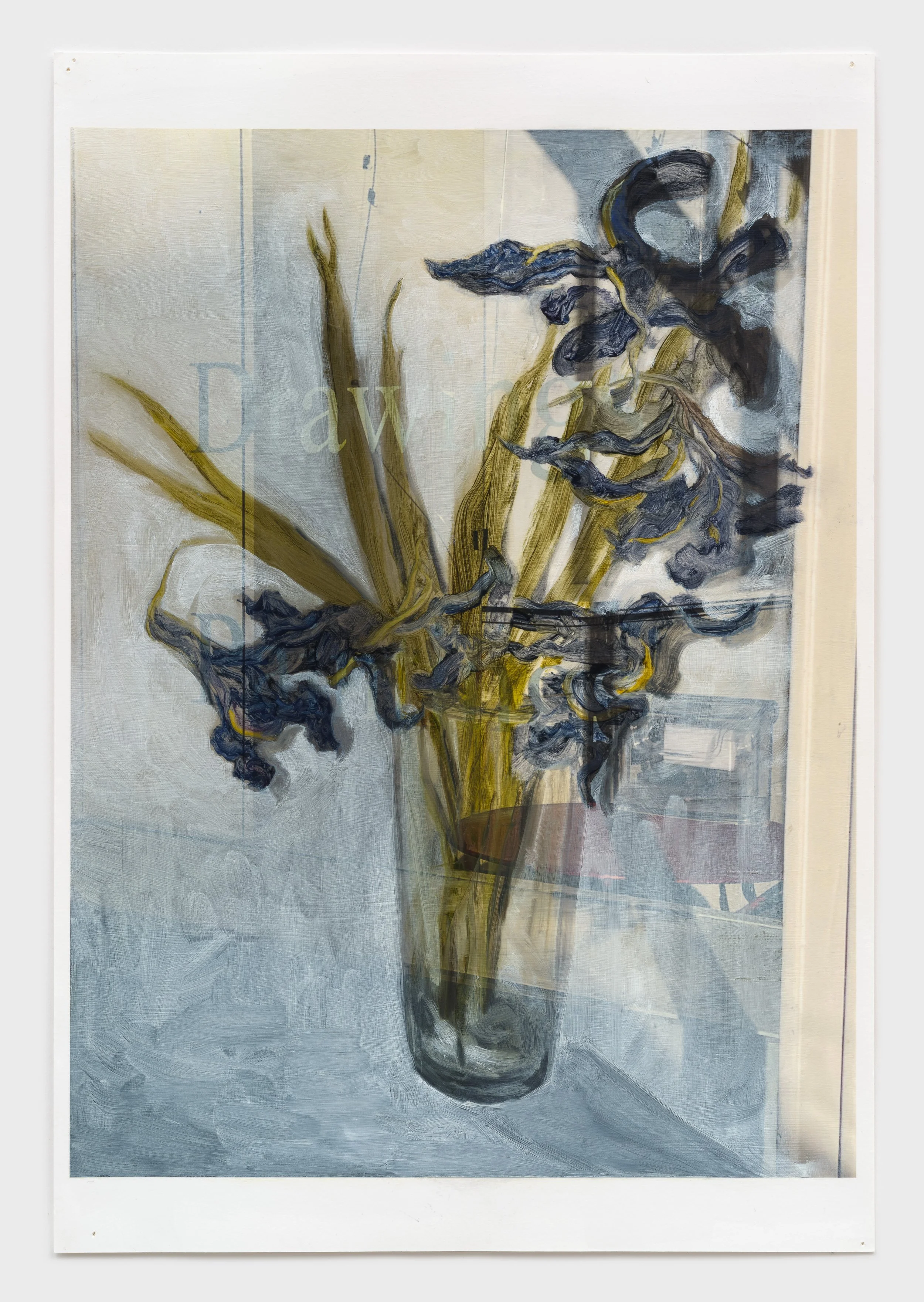  Linens and Radiator Nursery , 2025, oil on archival pigment print, 28 × 22 in.
