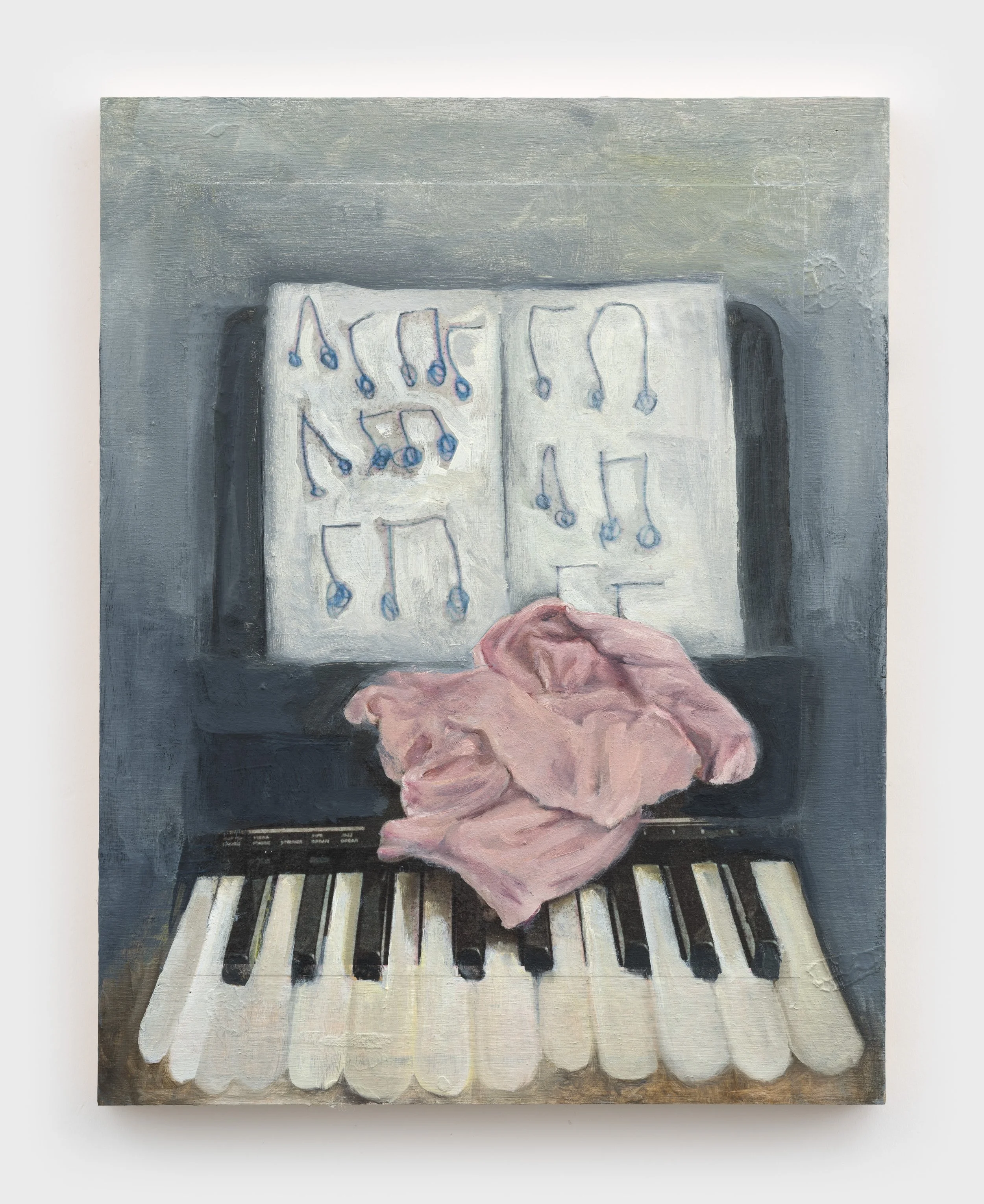  Linens and Radiator Nursery , 2025, oil on archival pigment print, 28 × 22 in.