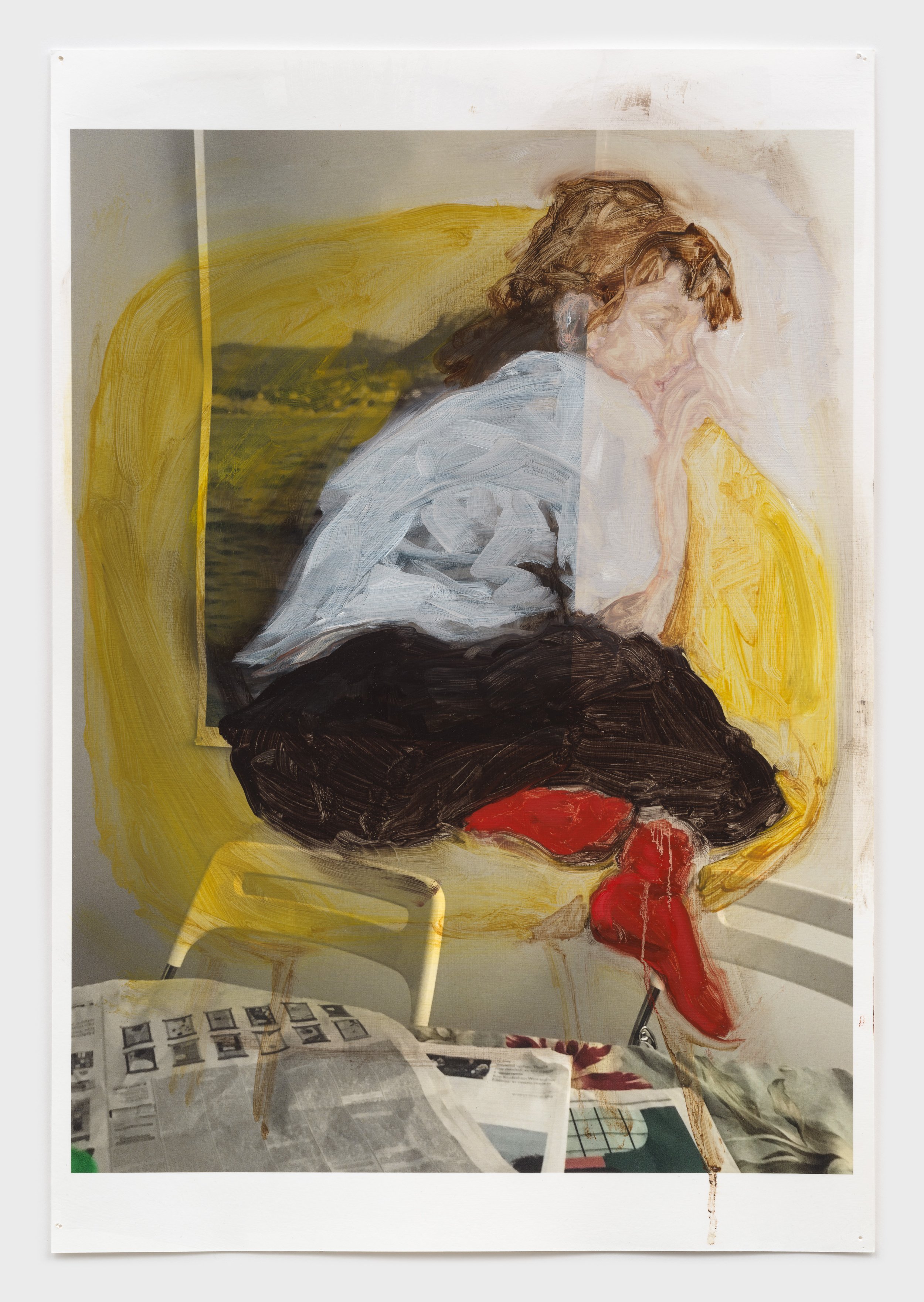 Linens and Radiator Nursery , 2025, oil on archival pigment print, 28 × 22 in.