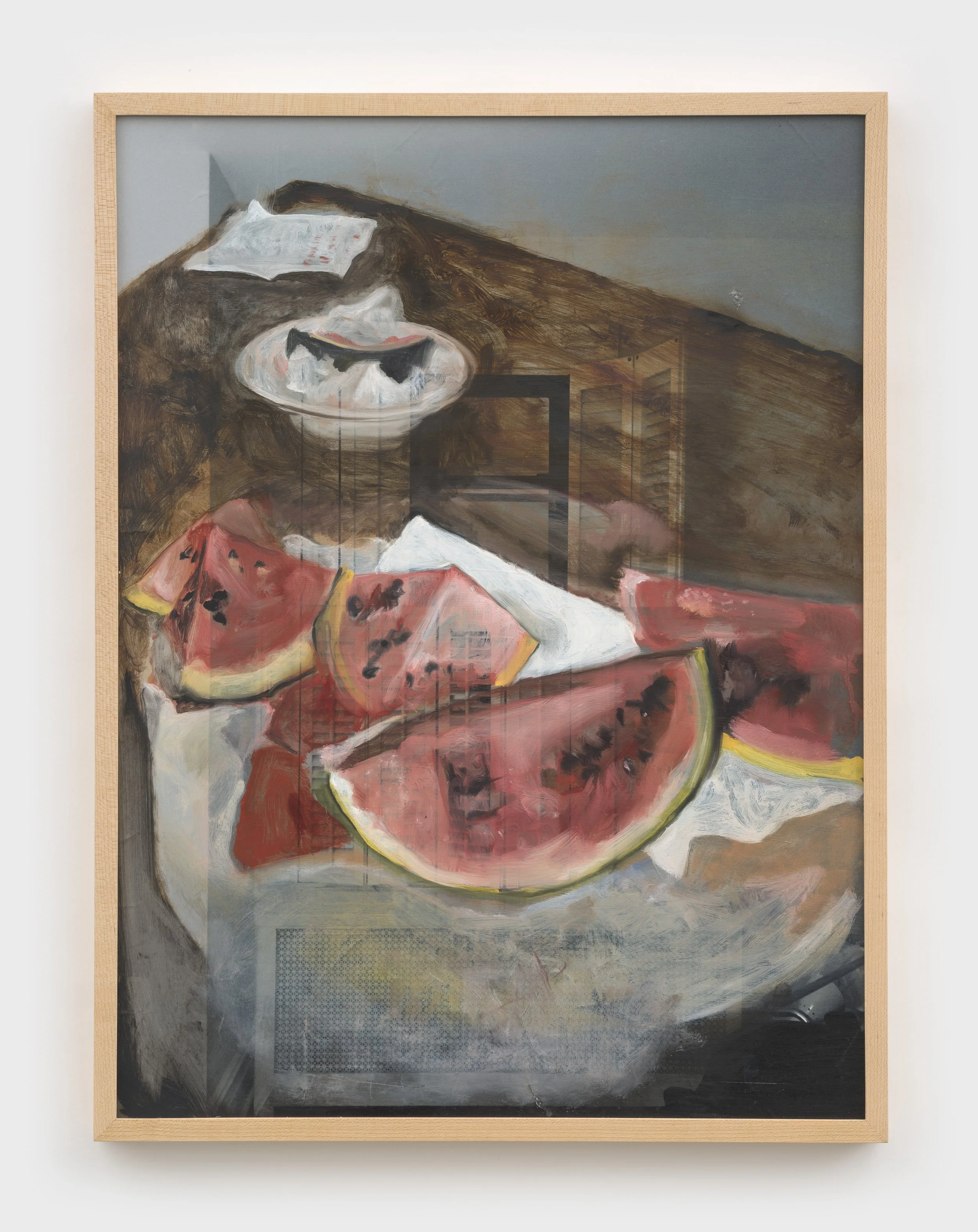  Watermelon in Living Quarters , 2018, oil on archival pigment print, 28 × 24 in.