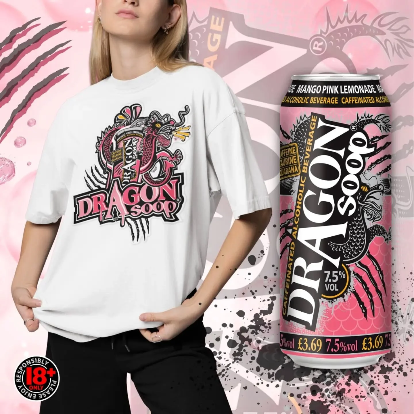 #OOTD 🐉 Serving bold graphics, oversized comfort &amp; Mango Pink Lemonade vibes ✨️ 

Which Dragon Soop flavour would inspire your fit? 🤔

#DragonSoop is 7.5% ABV. Contains Caffeine, Taurine &amp; Guarana

18+ only. Please enjoy responsibly