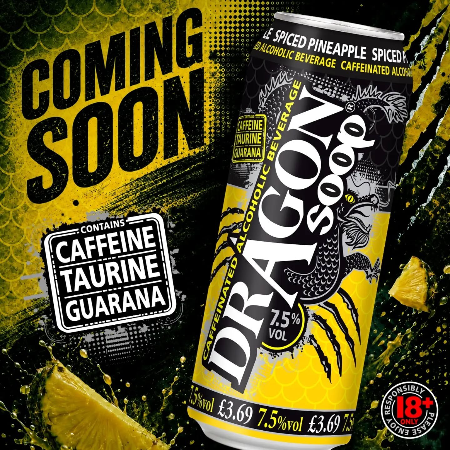 Something SPICY is coming 👀 

NEW Dragon Soop Spiced Pineapple is bringing the heat! 🔥🍍 

Hitting shops early October. 

Stay tuned for more&hellip;

dragonsoop.com

7.5% ABV. Contains Caffeine, Taurine &amp; Guarana. 18+ only.