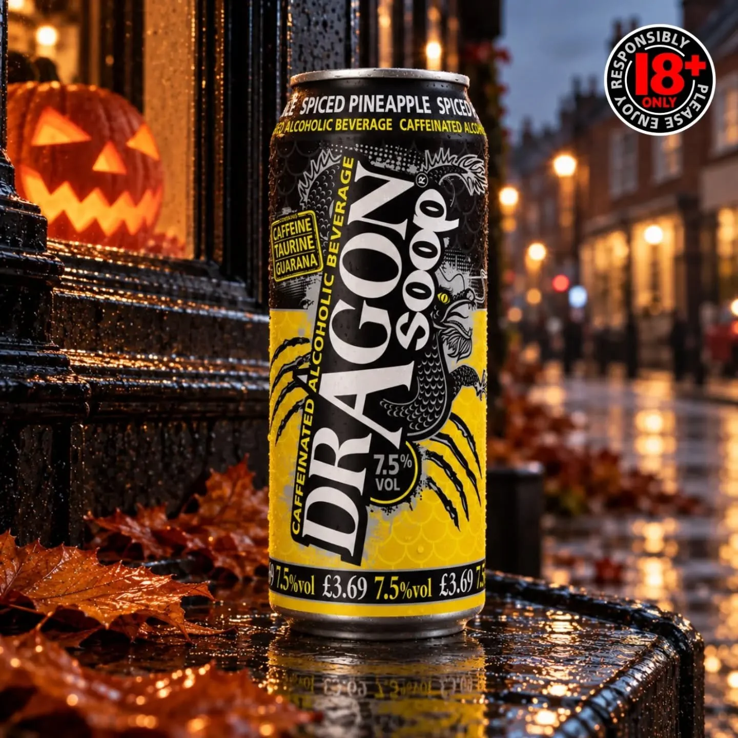 Spooky season is here &amp; we've got something spicy 🎃 

dragonsoop.com

7.5% ABV. Contains Caffeine, Taurine &amp; Guarana. 18+ only.