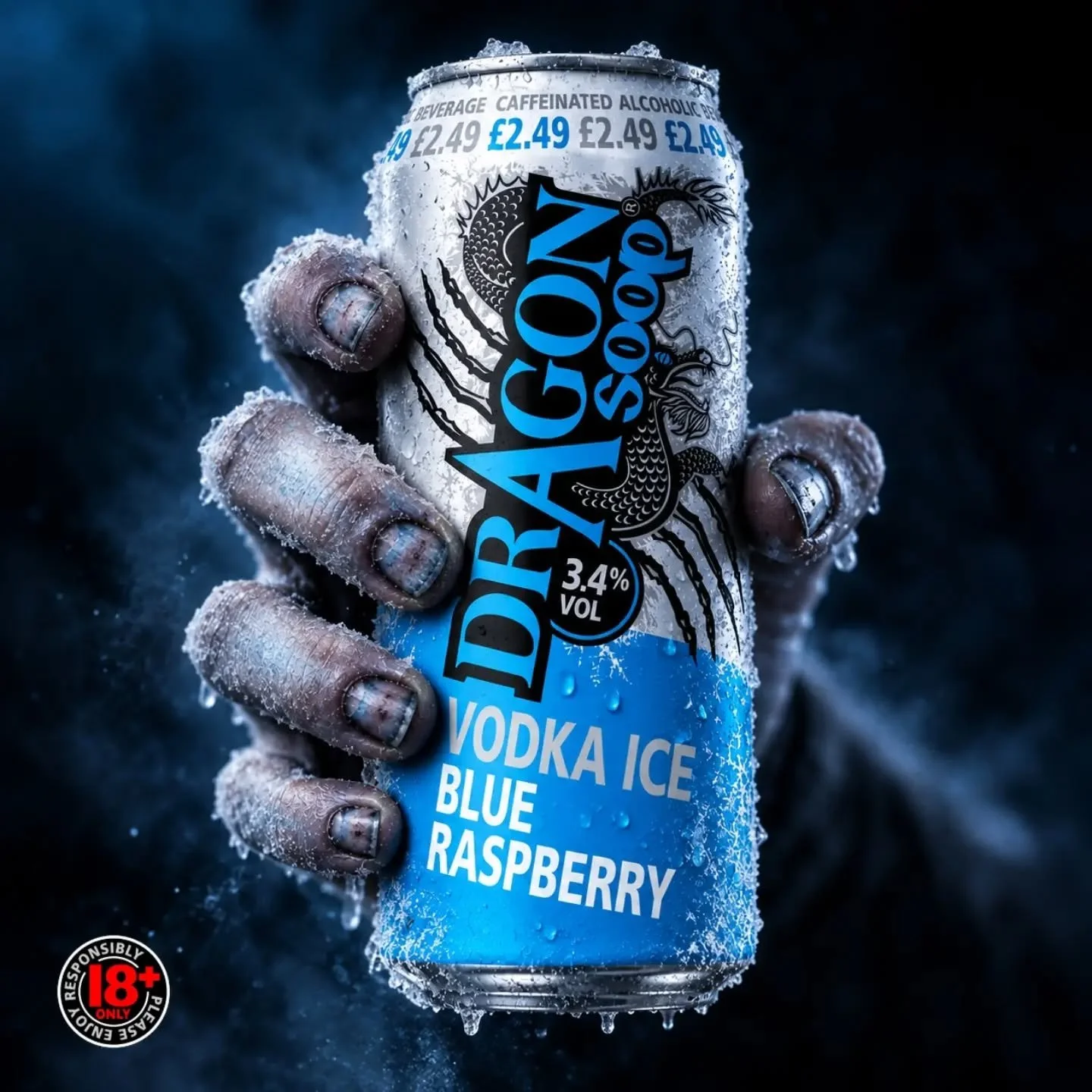 Dead good.

DRAGON SOOP Vodka Ice Blue Raspberry 

3.4% ABV. Made with Vodka. Contains Caffeine, Taurine &amp; Guarana.

18+ only. Please enjoy #dragonsoop responsibly
